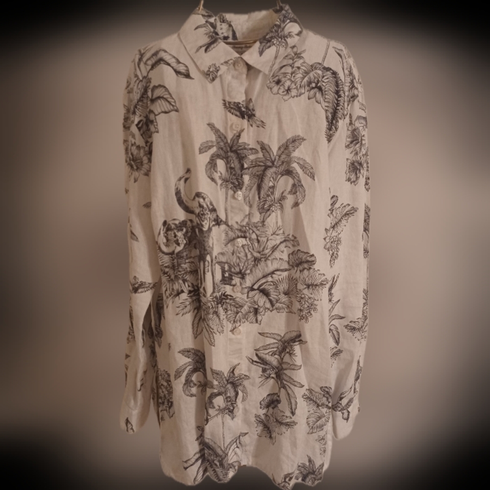 Tommy Bahama Black and Cream Tropical Shirt